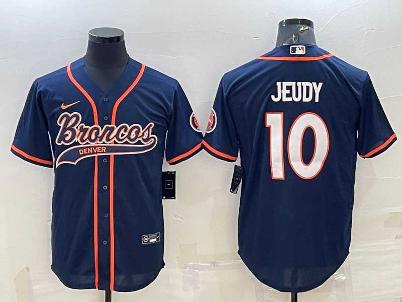 Mens Denver Broncos #10 Jerry Jeudy Navy Blue Stitched Cool Base Nike Baseball Jersey->denver broncos->NFL Jersey